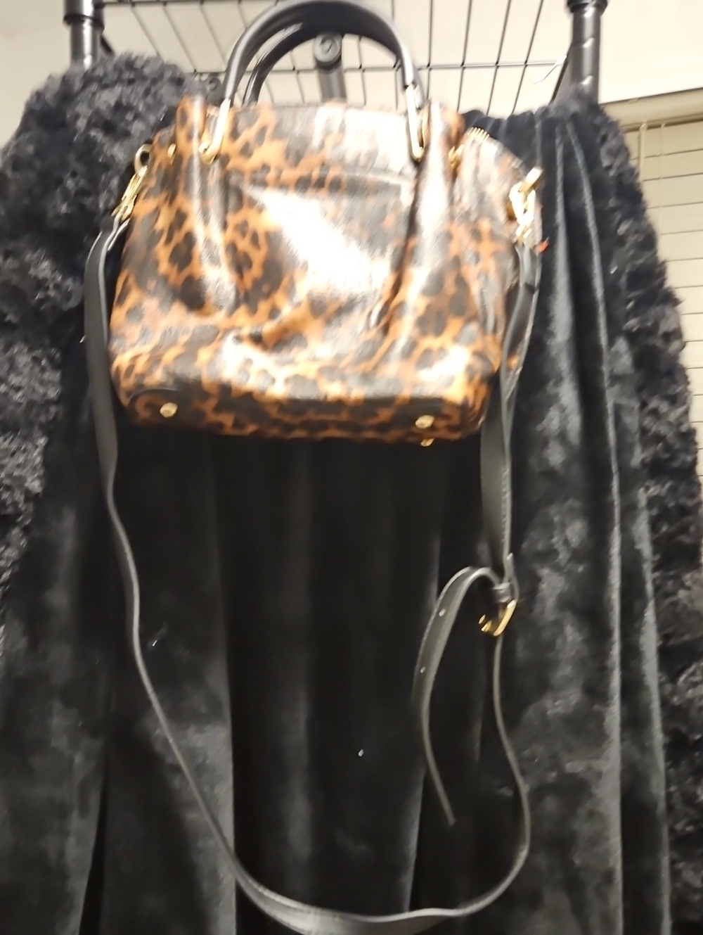 Leopard Print Crossbody Bag with Black Strap